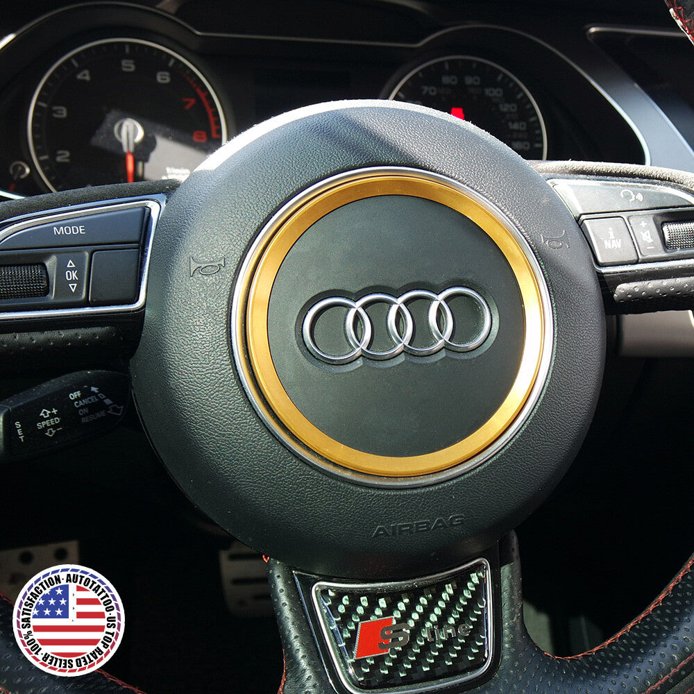 Audi Aluminum Steering Wheel Ring Logo Badge Sticker Emblem Decoration - Gold