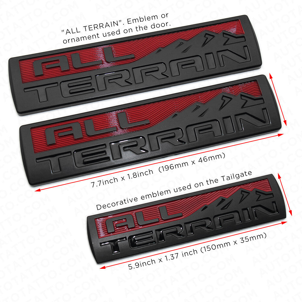 Set 3 Pcs GMC All Terrain Door Tailgate Letter Nameplate Emblem Badge Red Black