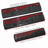 Set 3 Pcs GMC All Terrain Door Tailgate Letter Nameplate Emblem Badge Red Black