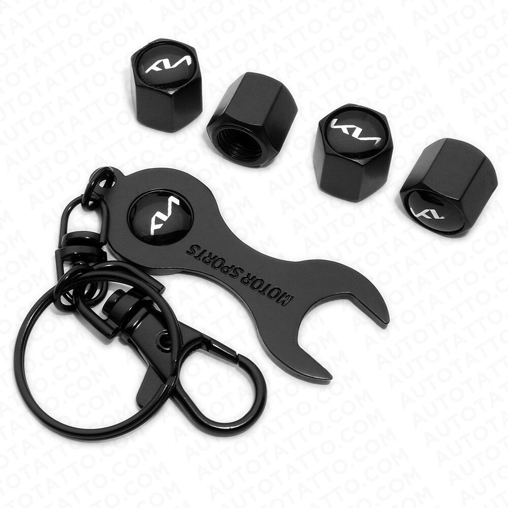 4x Hex Universal Car Tire Wheel Air Stem Dust Valve Cap Cover + Keychain