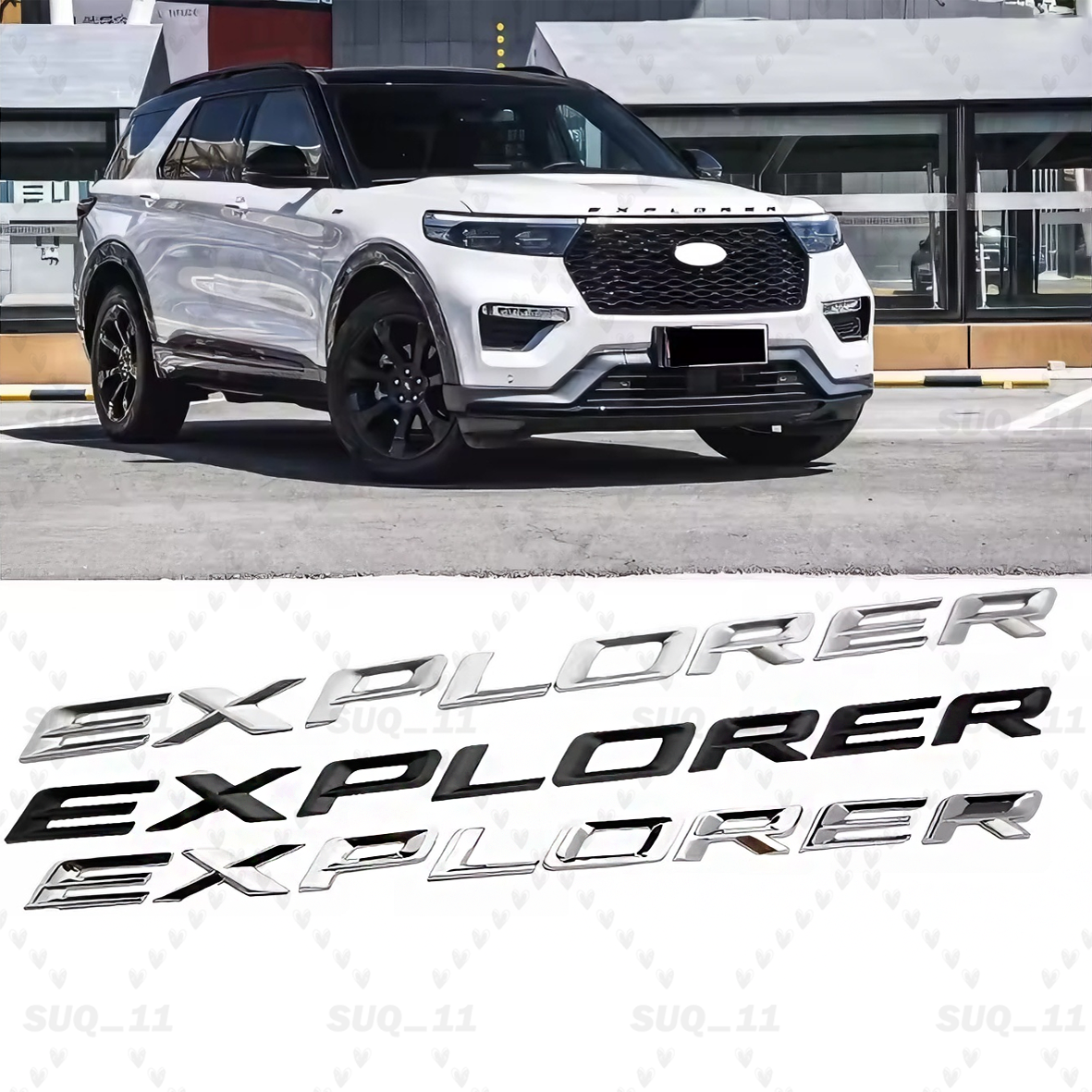 3D Black / Silver Front Hood Badge Adhesive Letter Sticker Emblem For Explorer