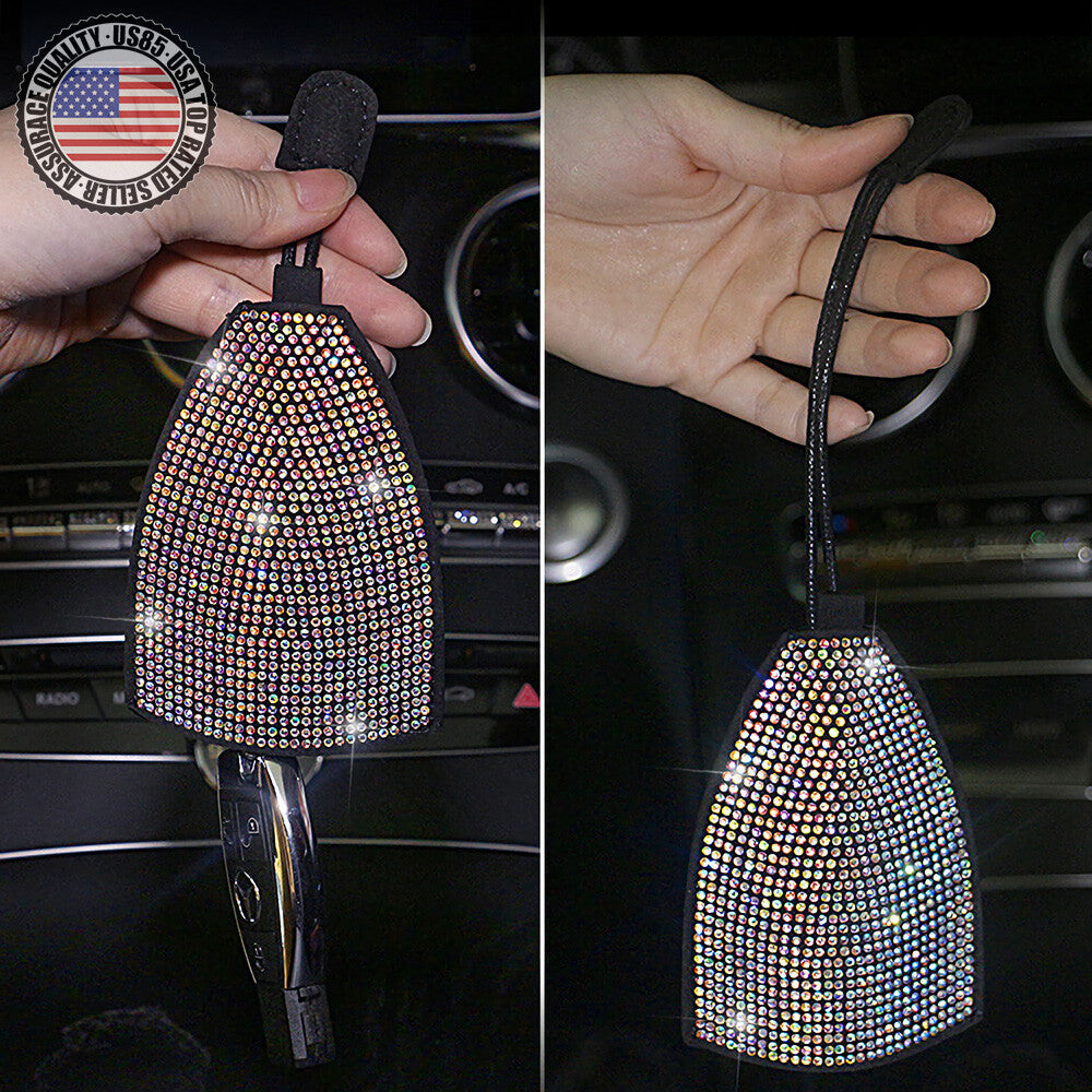 Universal Bling Crystal Diamond Cute Car Key Fob Holder Cover Case Keychain Ring