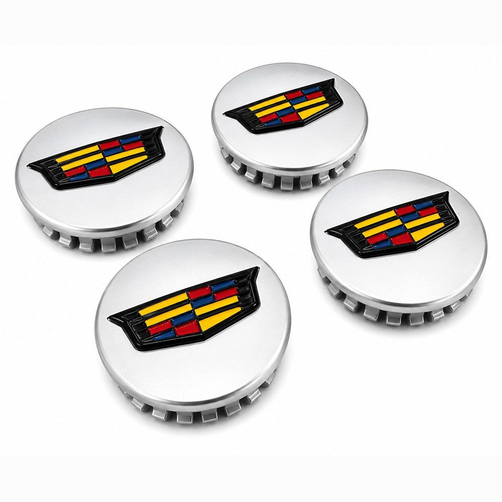 4x Cadillac ATS CTS DTS SRX STS XLR XTS 67mm Wheel Center Caps Silver & Black