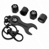 4x Hex Maserati Car Tire Wheel Air Stem Dust Valve Caps Cover + Wrench Keychain