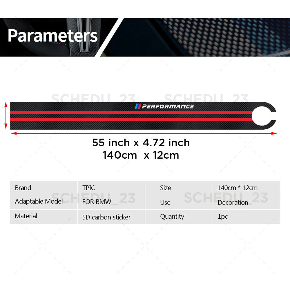 Red Carbon Fiber 5D Car Hood Sticker Stripe Decal For BMW Performance Sport