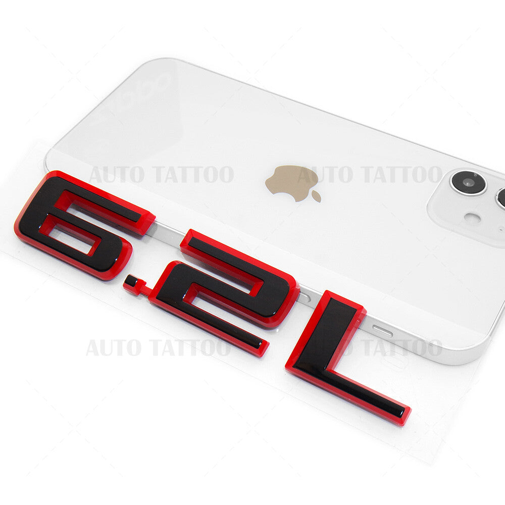 2x Chevy Silverado 6.2L Redline Hood Letter Logo Emblem Badge Z71 Blalck & Red