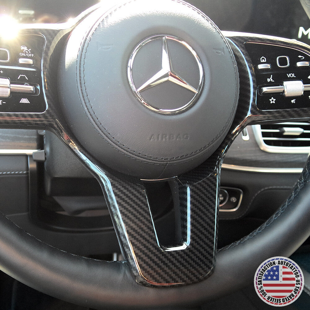 Mercedes A C CLA GLB GLC GLE Carbon Fiber Style Steering Wheel Cover Trim Sport