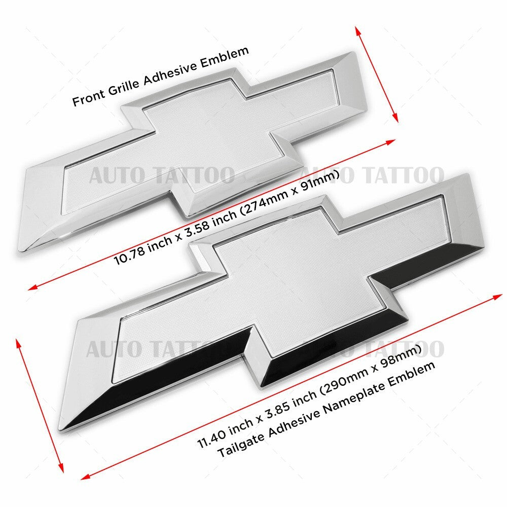 16-19 Chevy Silverado 1500 Front Grille & Tailgate Logo Emblem Chrome Silver