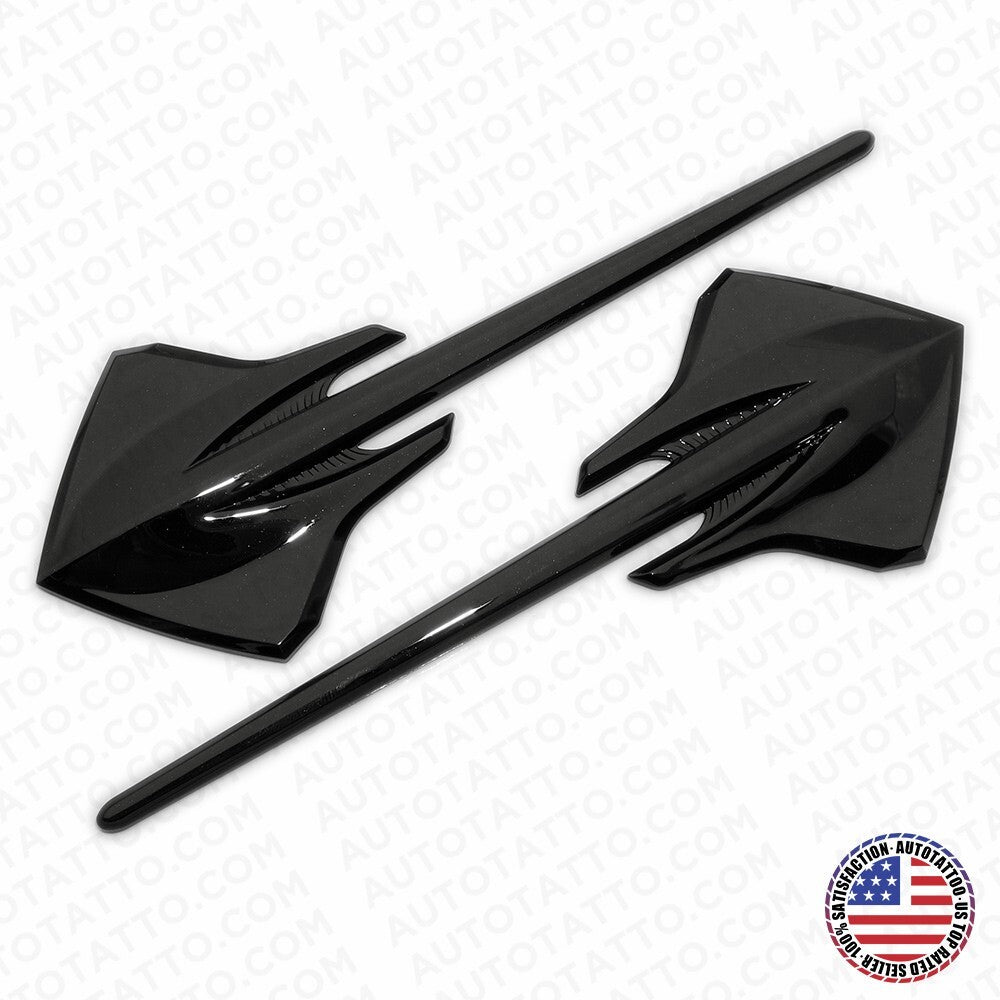 2x Corvette C7 Gloss Black Fender Stingray Mako Shark Logo Badge Emblem Sport