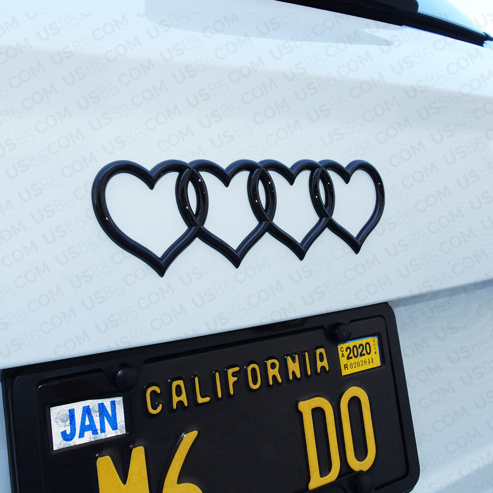 Audi Sport Car Trunk Lid Love Heart Rings Badge Logo Emblem Decor Gloss Black