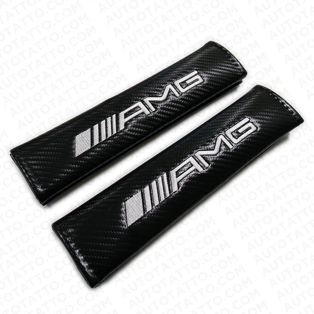 AMG Car Carbon Fiber Seat Belt Cover Safety Shoulder Strap Cushion Pad Harness