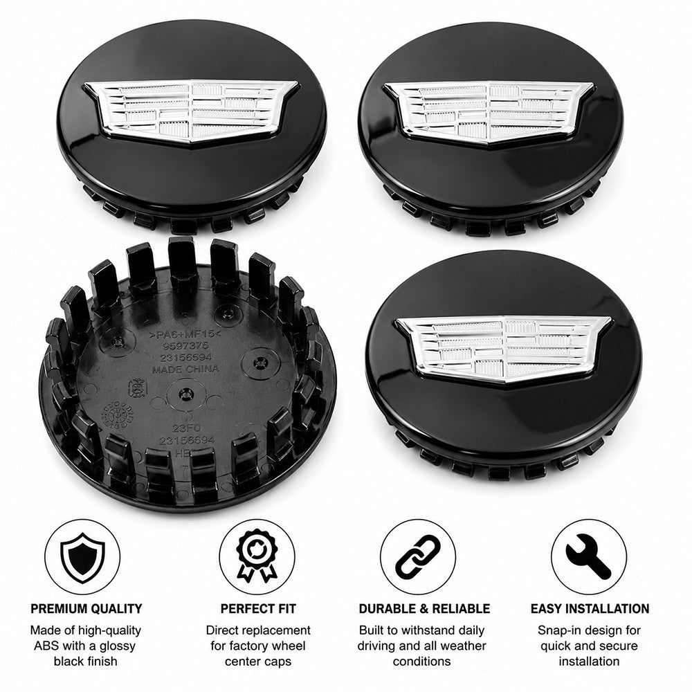 4 Cadillac Black 67mm Fits ATS CTS DTS SRX STS XLR XTS Wheel Center Caps