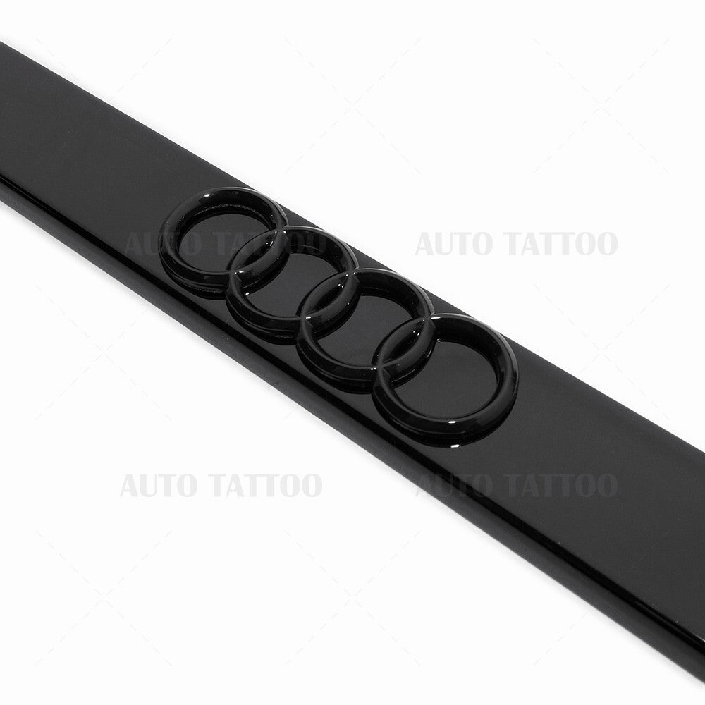 1x 3D Audi Ring Gloss Black License Plate Frame Cover Decorate + Screw Caps