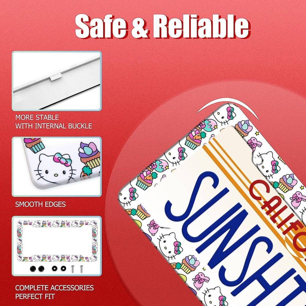 Cute Colorful Custom Hello Kitty License Plate Frame Cover Holder Decorate