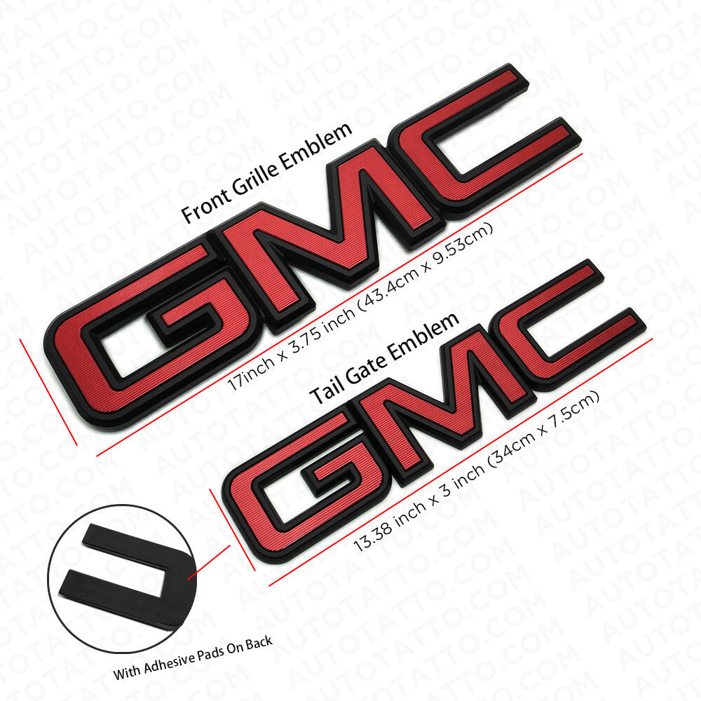 14-19 GMC Sierra Front Grille & Tailgate Letter Replace Logo Emblem Black & Red