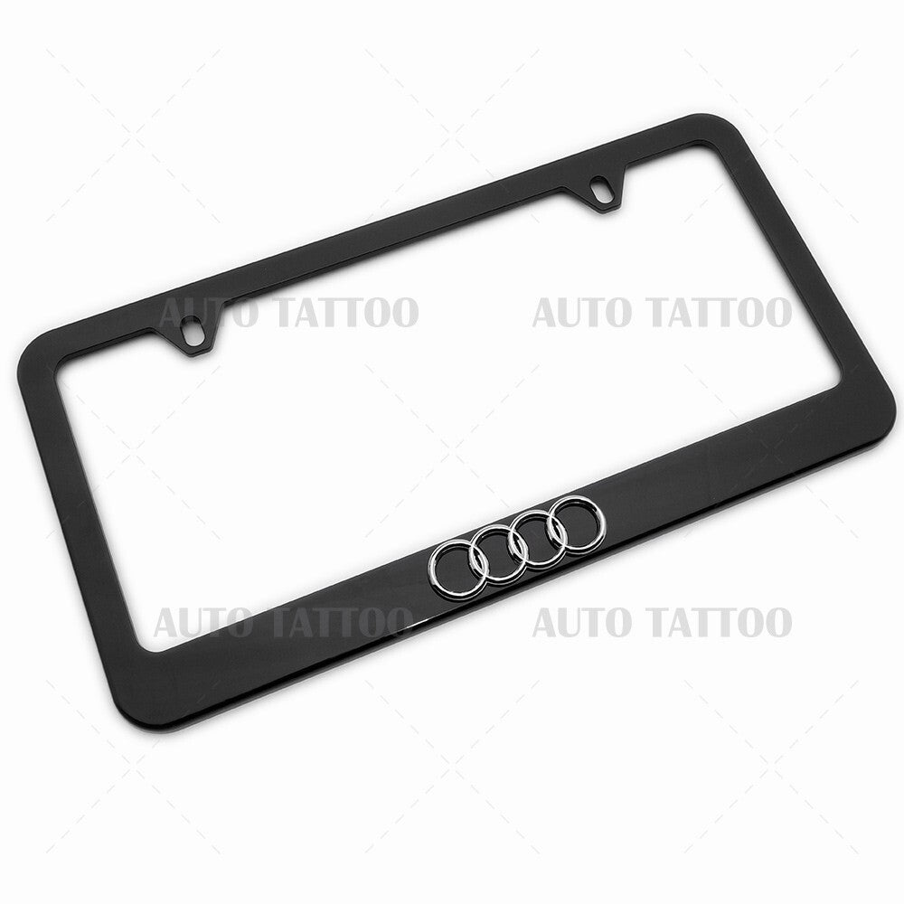1x 3D Audi Ring Sport Black License Plate Frame Cover Decorate + Screw Caps