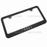 1x 3D Audi Ring Sport Black License Plate Frame Cover Decorate + Screw Caps