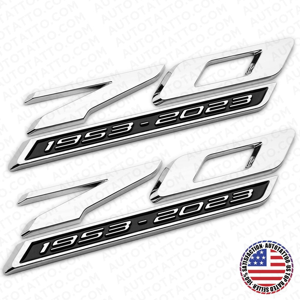 2x C8 Corvette 70th Anniversary Edition Door Badge Nameplate Emblem Chrome Black