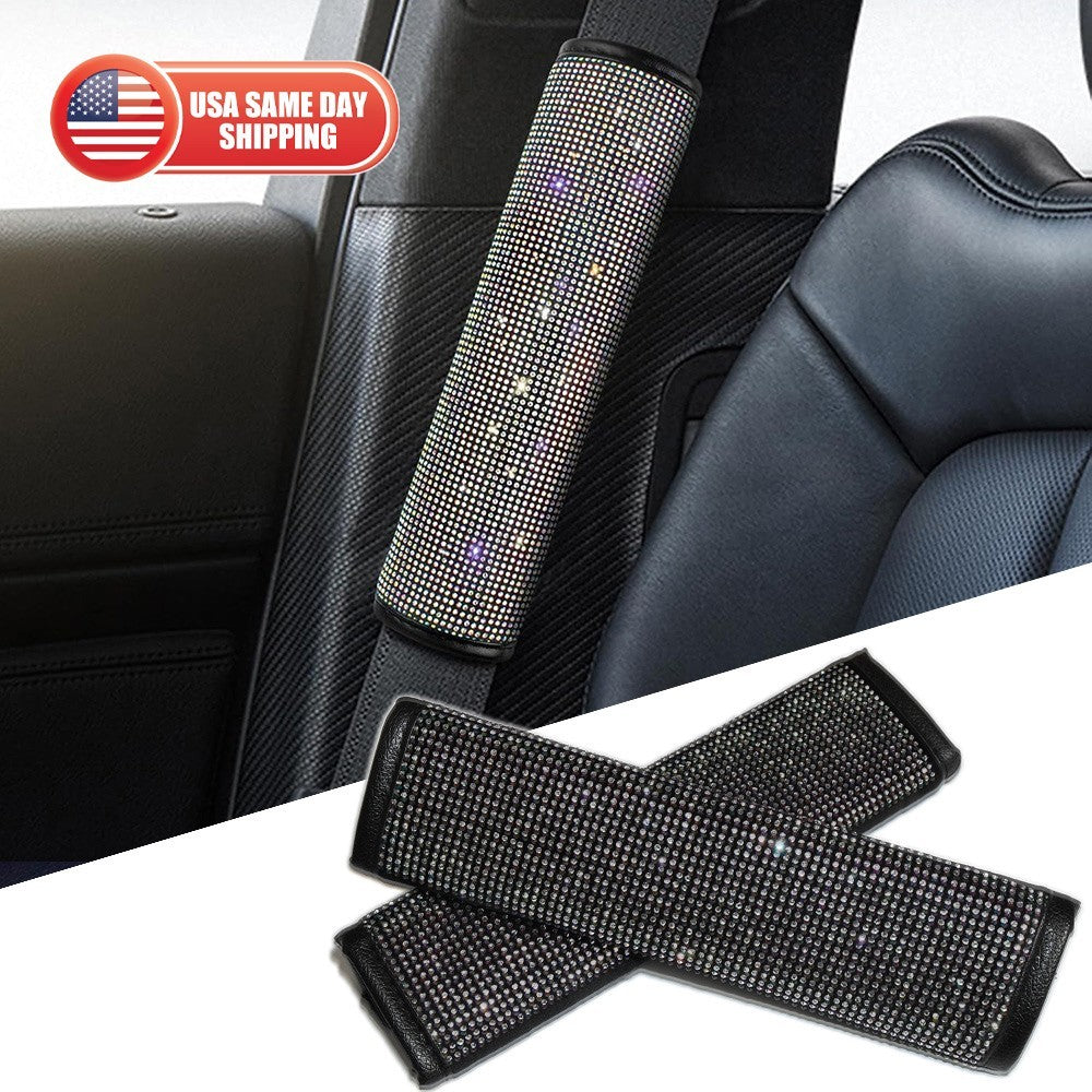 2x Bling Multicolor Rhinestone Seat Belt Shoulder Pads Crystal Cushion Car Cover