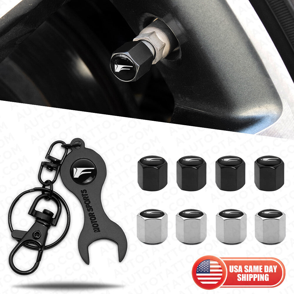 4pcs Hex F-Sport Tire Wheel Air Stem Dust Valve Caps Cover Keychain Keychain