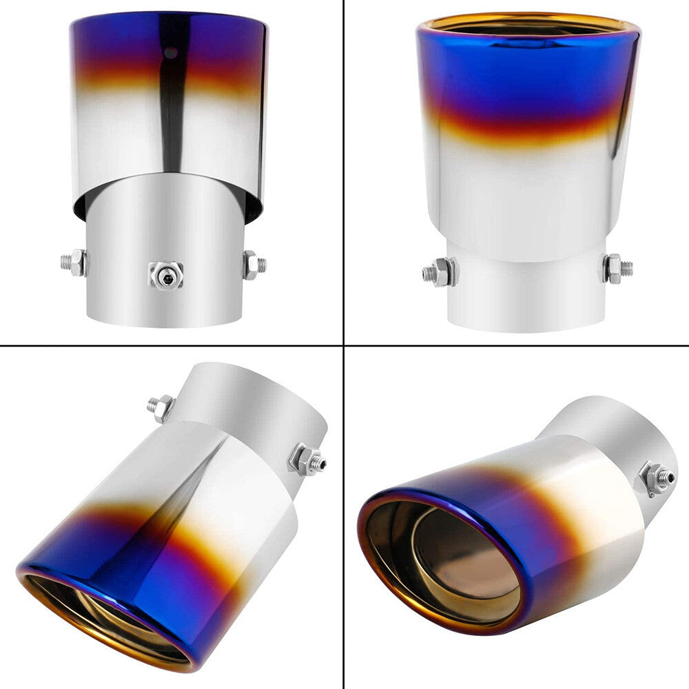 Universal Car Exhaust Blue Burnt Pipe Tip Rear Tail Muffler Stainless Curved 3.5