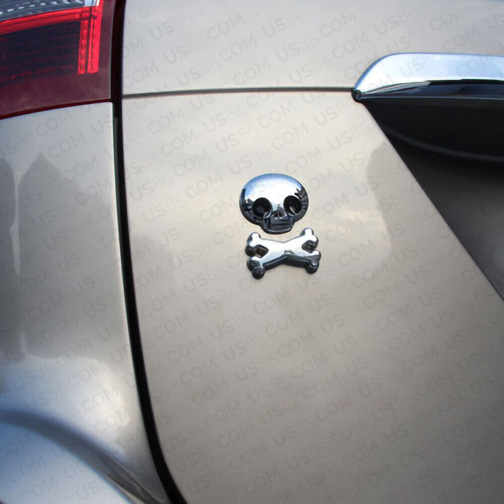 3D Fashion Metal Cute Skull w/ Bone Car Decal Badge Emblem Sticker Decoration