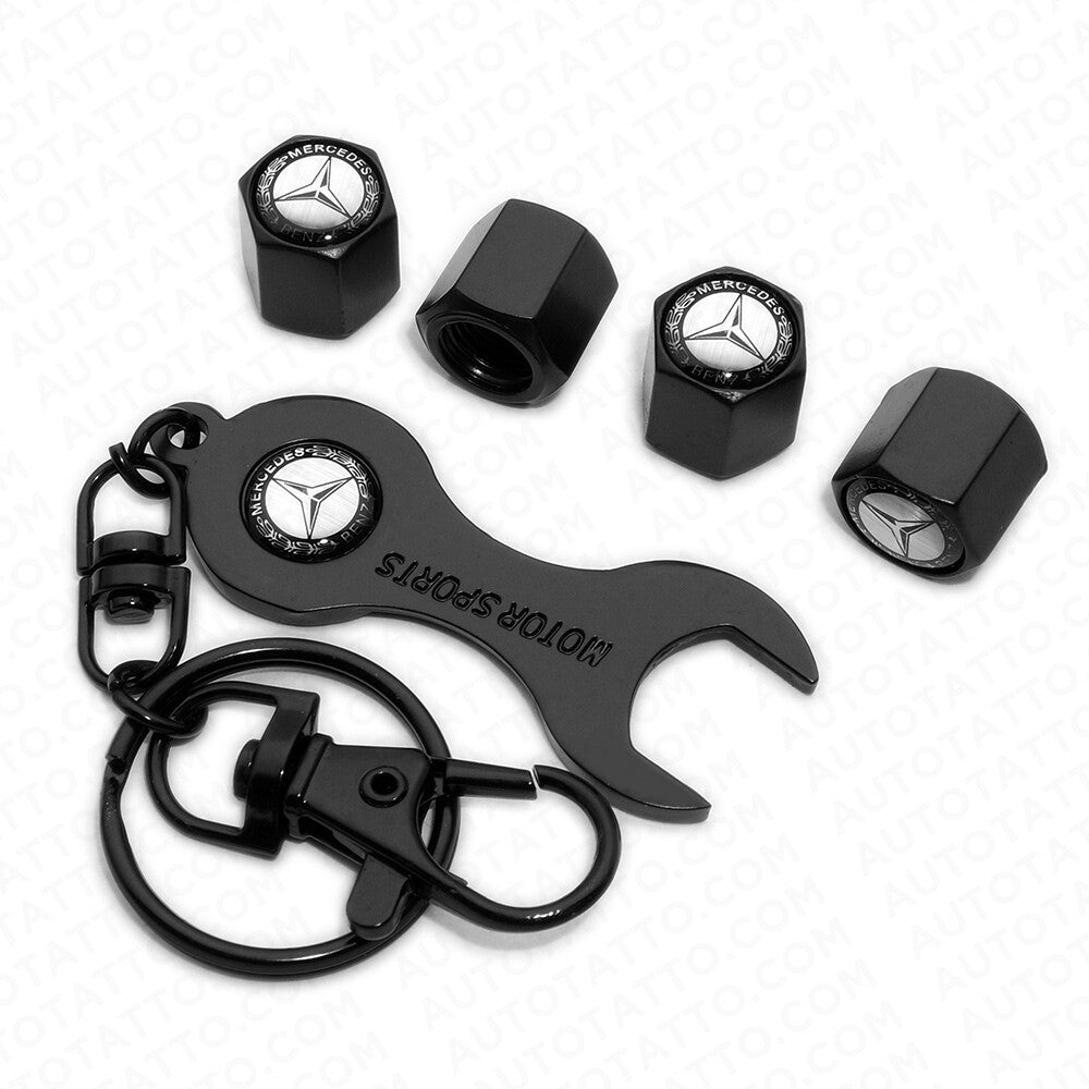 Hex Mercedes-Benz Car Tire Wheel Air Stem Dust Valve Caps Cover Wrench Keychain