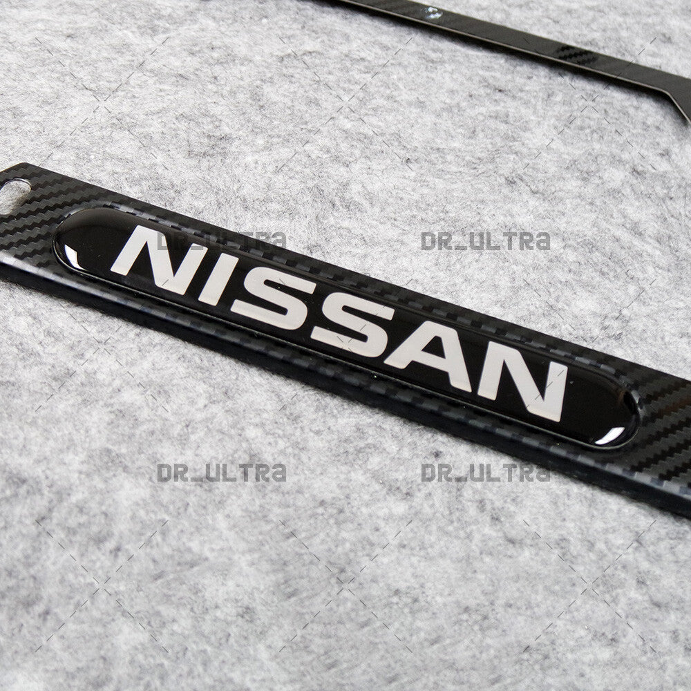 For Nissan Sport Front or Rear Carbon Fiber Texture License Plate Frame Cover