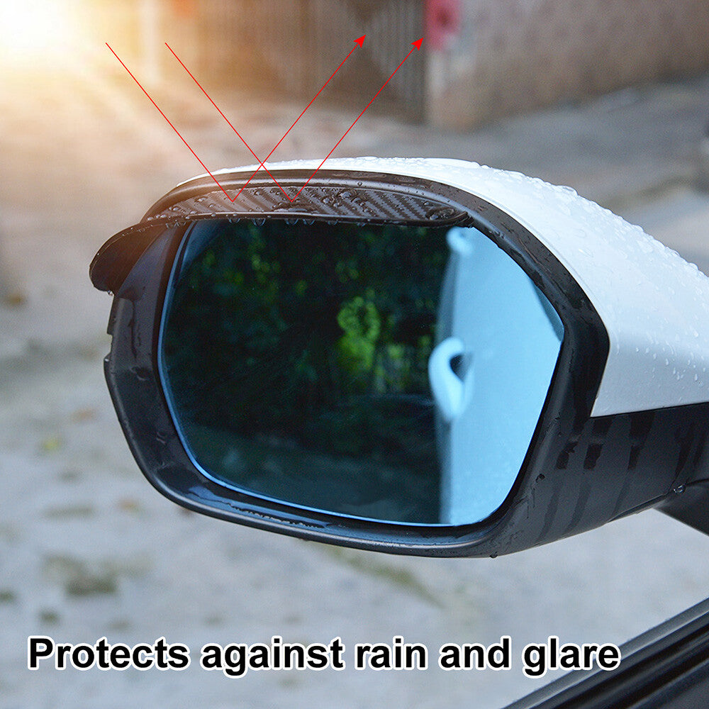 2x Universal Carbon Car Rear View Mirror Rain Cover Sun Visor Eyebrow Guard New
