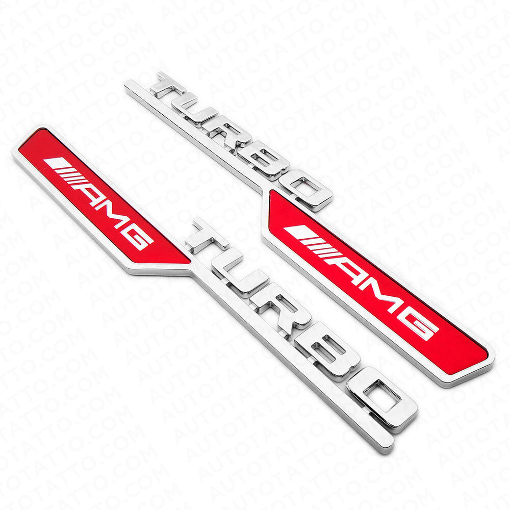 Set 3D Turbo AMG Edition Side Fender Marker Logo Badge Emblem Decorate Sport Red