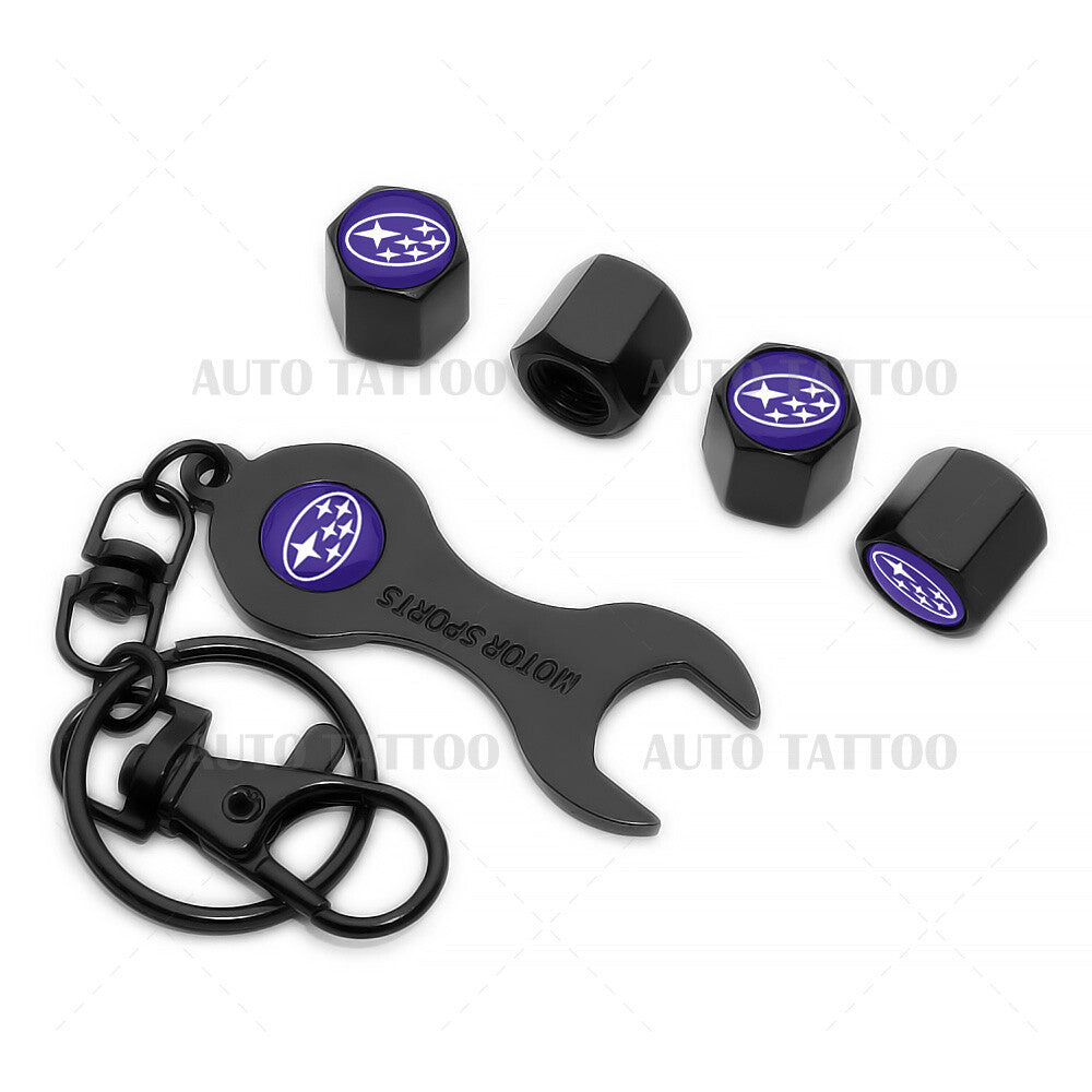 4x Universal Fit Sport Car Tire Wheels Air Stem Dust Valve Cap Cover + Keychain