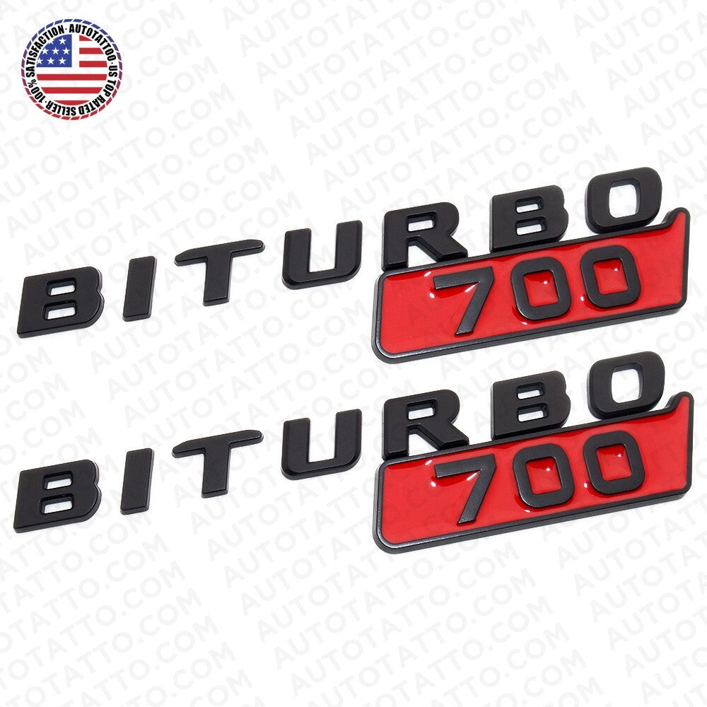 2x Mercedes BRABUS BITURBO 700 Fender Nameplate Badge Marker Emblem Matte Black