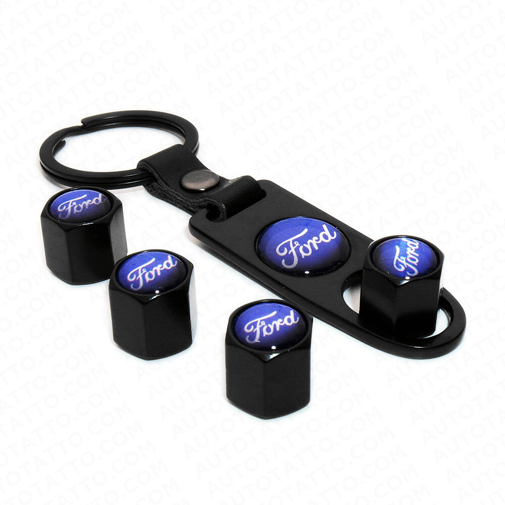 Universal Black Car Wheel Tyre Tire Valves Dust Stems Air Caps Keychain Emblem F