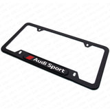 Black Stainless Steel Front Rear Emblem License Plate Frame Cover - Audi Sport