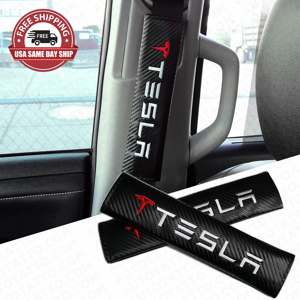 Tesla Sport Carbon Car Seat Belt Cover Safety Shoulder Strap Cushion Pad Harness