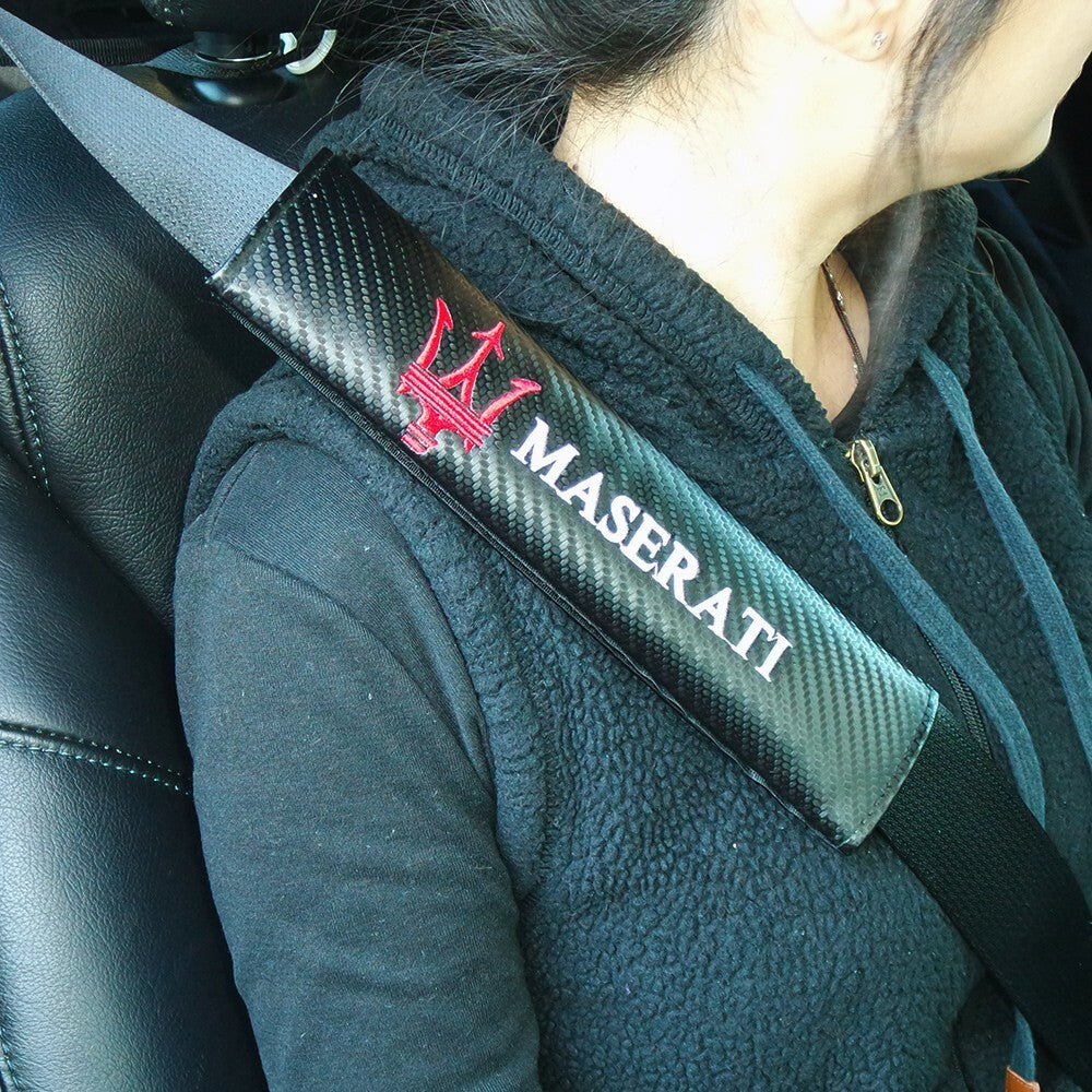 Maserati Carbon Car Seat Belt Cover Safety Shoulder Strap Cushion Pad Harness