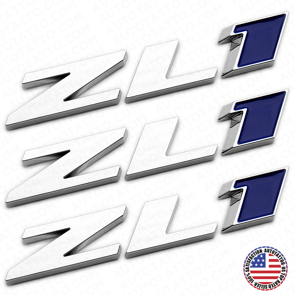 3pcs Camaro Hood & Rear Bumper ZL1 Nameplate Logo Emblem Decorate Chrome Blue
