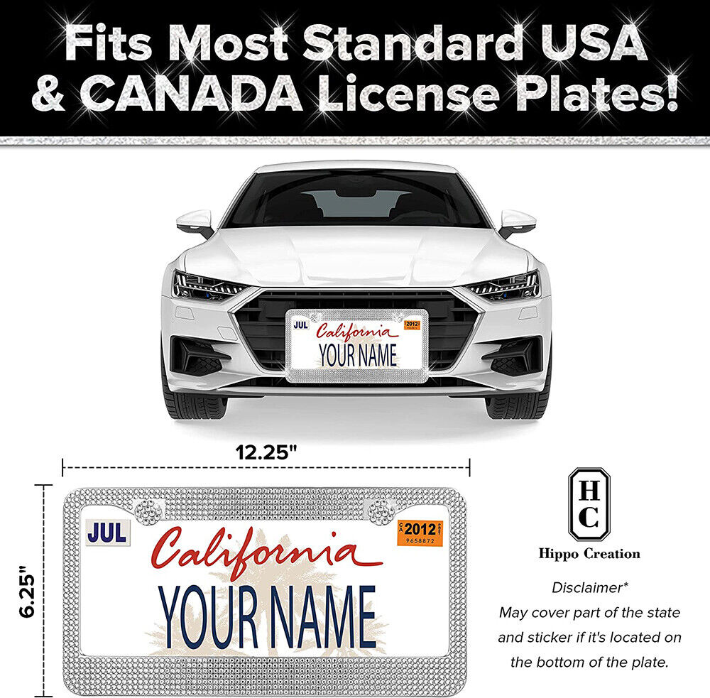 2x Acrylic Bling Rhine Stone Chrome Crystal Diamond Glitter License Plate Frame
