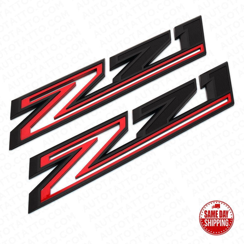 2x For Chevy 19-21 Silverado Z71 Fender Letter Sport Logo Emblem Badge Black Red
