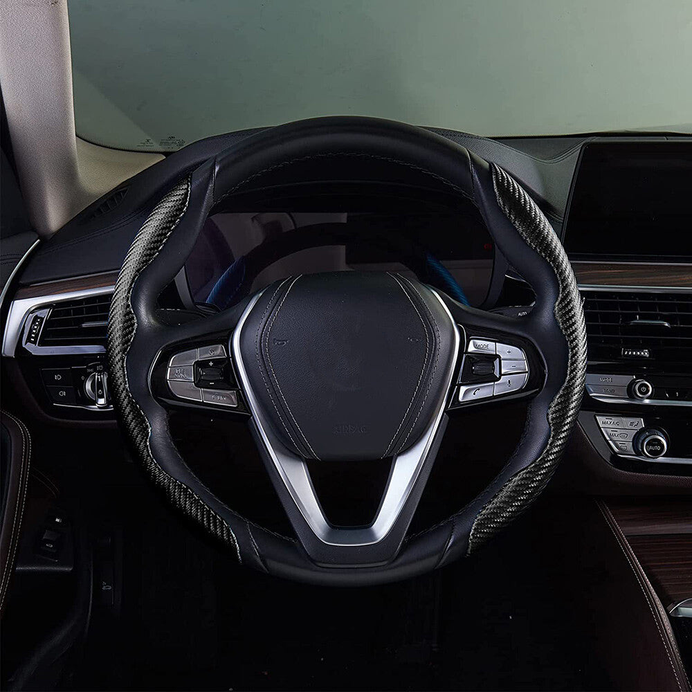 Universal Black Carbon Auto Car Steering Wheel Cover Non Slip Protector Decorate