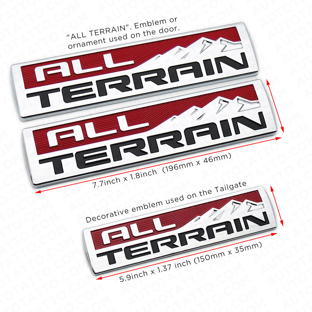 Set 3 Pcs GMC All Terrain Door Tailgate Letter Nameplate Emblem Badge Chrome