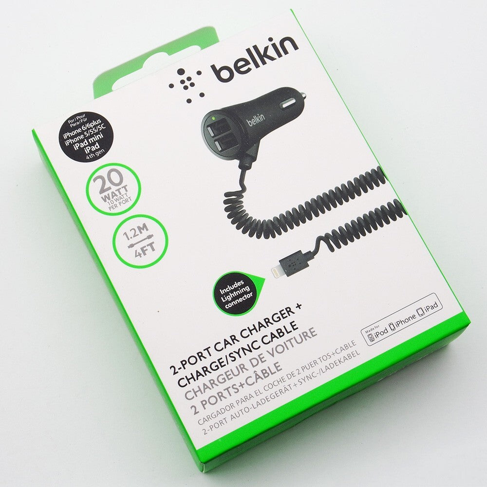 Belkin 2-port USB Car Charger + Lightning Cable for iphone 11 12 13 Pro XS iPod