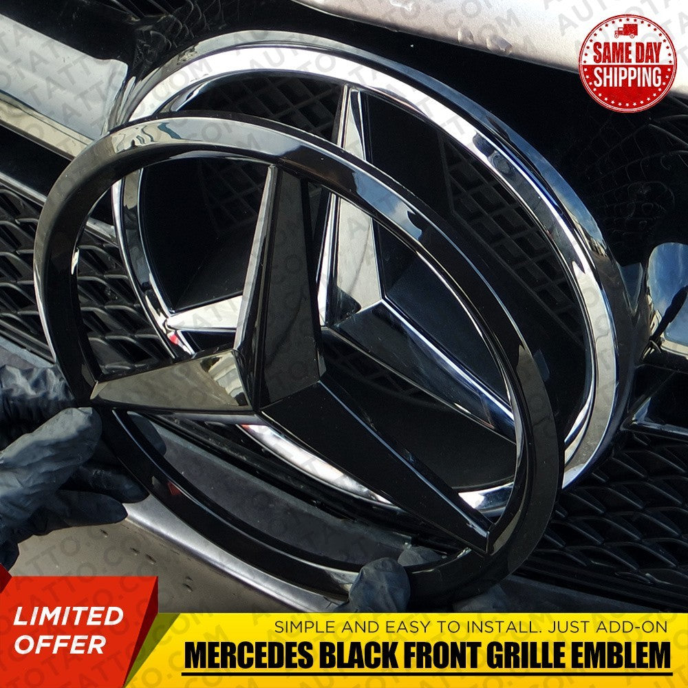 Mercedes Front Grill Overlays Add-On Logo Emblem AMG Sport 3D Gloss Black