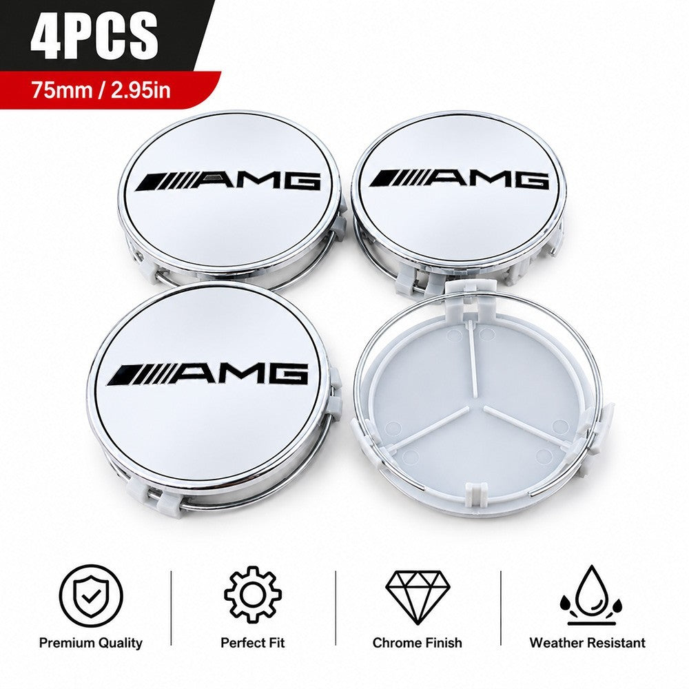 Mercedes-Benz AMG Set of 4 Silver AMG Center Caps 3 Inch/75mm Fits Most Models