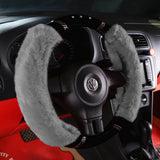 Universal Soft Warm 2 Sides Faux Rabbit Fur w/ Diamond Car Steering Wheel Cover