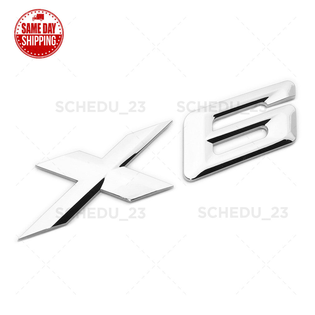 15-19 Chrome X6 Letter Logo Emblem Badge LiftGate Rear Trunk ABS  /M Sport