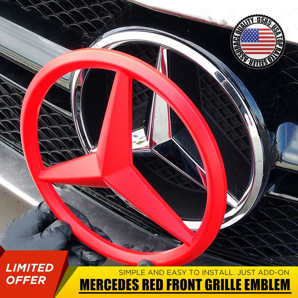 Mercedes-Benz Front Grill Overlays Add-On Logo Cover Emblem AMG Sport 3D Red