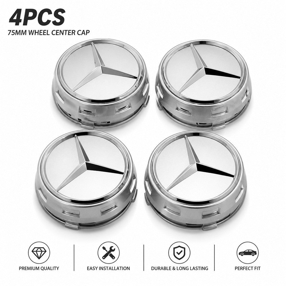 4x Mercedes Wheels Center Lock Design Cap Hub Star Cover Insert Sport AMG Silver