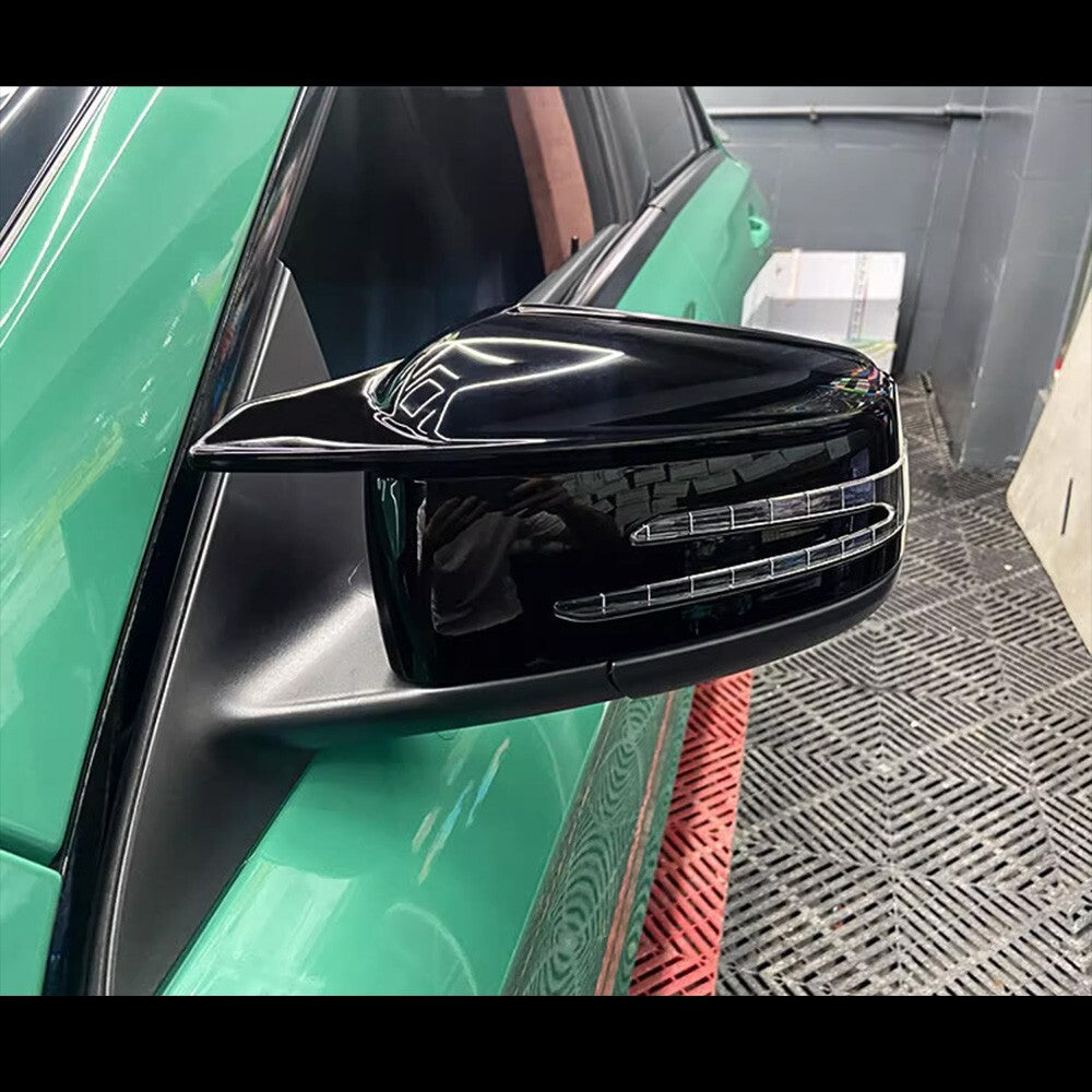 Gloss Black Horn Wing Style Mercedes W204 W212 W117 C E S GLA Side Mirror Cover