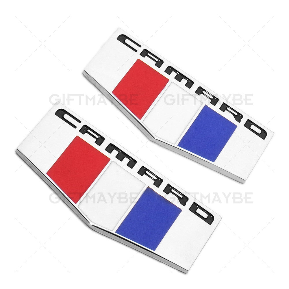2x For GM Chevy CAMARO Logo Fender Marker Emblem 3D Chrome Sport Badge RS SS ZL1